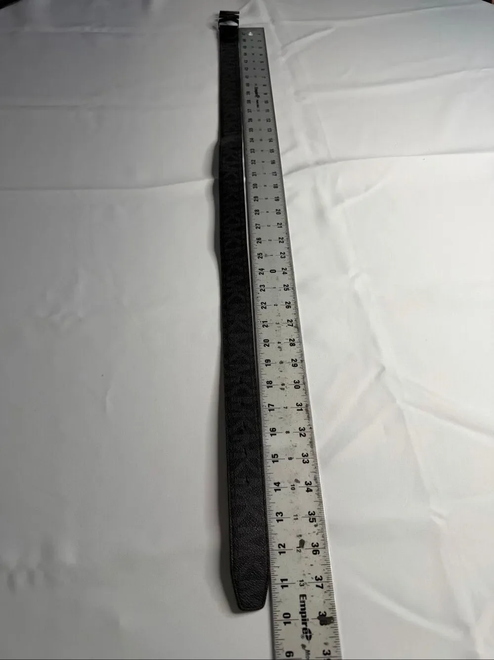 Michael Kors Men's Silver Tone MK Logo Buckle Black Monogram Belt Size 32